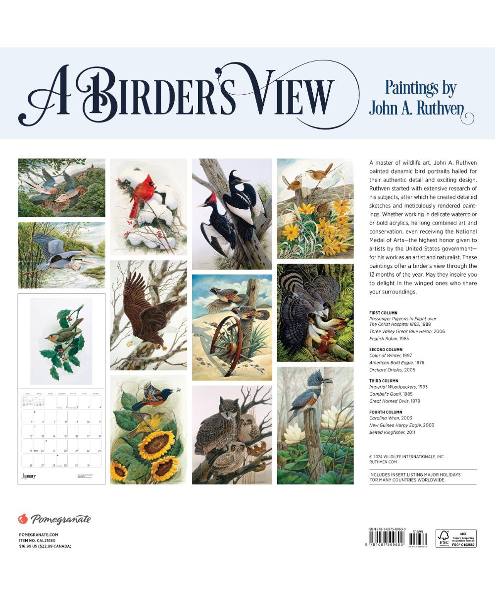 A Birder's View Paintings by John A. Ruthven 2025 Wall Calendar Pen