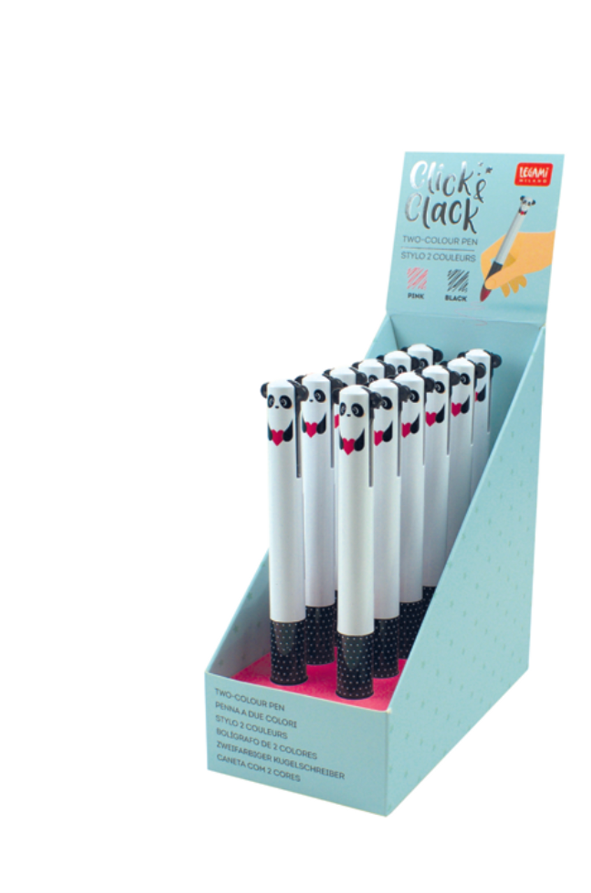 CLICK&CLACK TWO COLOR PEN - PANDA - DISPLAY 12 PCS - Pen Paper Gift