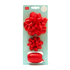 SET OF TWO BOWS AND A RIBBON - BOWS & RIBBON SET - RED