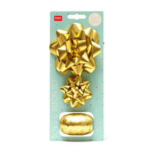 SET OF TWO BOWS AND A RIBBON - BOWS & RIBBON SET - GOLD