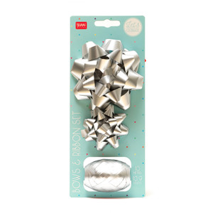 SET OF TWO BOWS AND A RIBBON - BOWS & RIBBON SET - SILVER