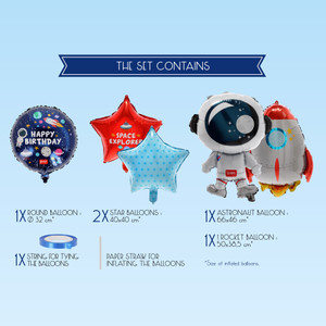 SET OF 5 BIRTHDAY PARTY BALLOO - LET'S PARTY! - SPACE