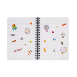 LINED SPIRAL-BOUND NOTEBOOK - SPIRAL NOTEBOOK - LARGE - TRAVEL STICKERS