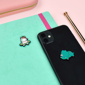 SET OF 2 METAL STICKERS - CUTIE - UNICORN + DINOSAUR
