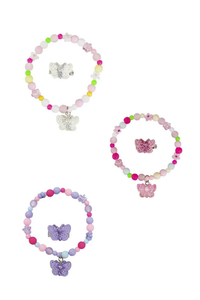 Sparkle Butterfly Bracelet & Ring Set (2 pcs), 3 styles assorted