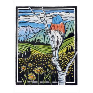 Molly Hashimoto: Lazuli Bunting and Blanket Flower Notecard