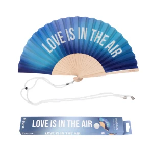 Hand fan "love is in the air" gradient blue