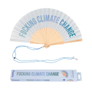 Hand fan "fucking climate change"