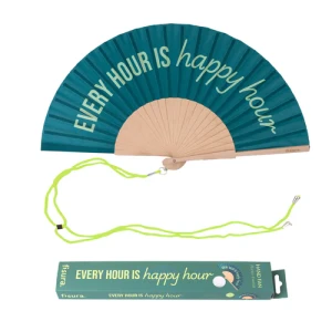 Hand fan "every hour is happy hour"