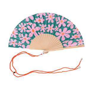 Hand fan pink and green flowers