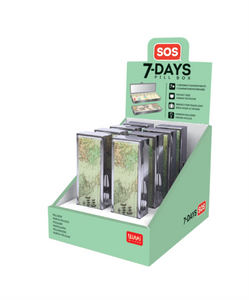 SOS 7-DAYS PILL BOX - TRAVEL  - DISPLAY OF 8