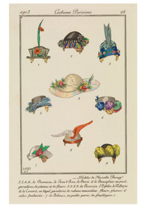 Fashion Plate Depicting 9 Hats Notecard - Pack of 6