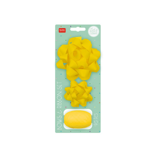 BOWS & RIBBON SET - YELLOW - PACK OF 6