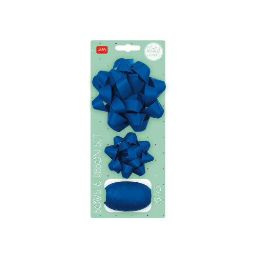 BOWS & RIBBON SET - BLUE - PACK OF 6