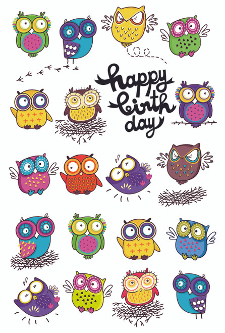 UNUSUAL GREETING CARDS - 11.5X17 - OWLS - PACK OF 5