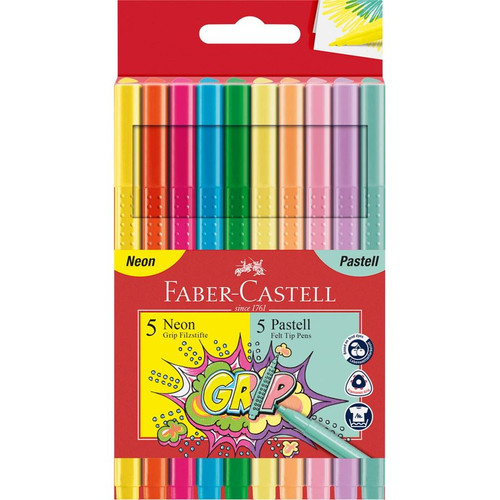 Faber-Castell Grip Colour Marker neon + pastel set - Pack of 10