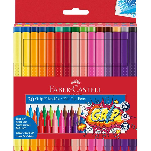 Faber-Castell Fibre-tip pens Grip Colour Markers - Pack of 30