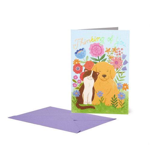 LARGE GREETING CARD - THINK OF YOU DOG AND CAT