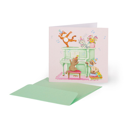 SMALL GREETING CARD - PIANO CATS