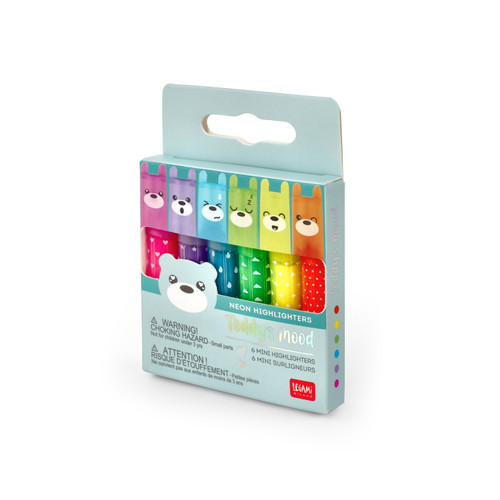 SET OF 6 MINI HIGHLIGHTERS - TEDDY'S MOOD - TEDDY BEAR