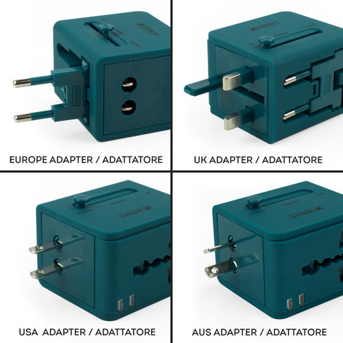 UNIVERSAL TRAVEL ADAPTER - WORLDWIDE TRAVEL ADAPTER - PETROL BLUE
