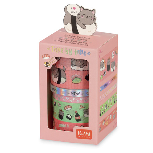 SET OF 5 PAPER STICKY TAPES - TAPE BY TAPE - KITTY