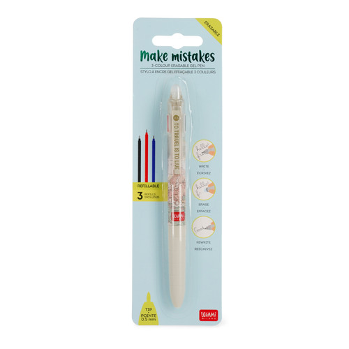3-COLOUR ERASABLE GEL PEN - MAKE MISTAKES - TRAVEL
