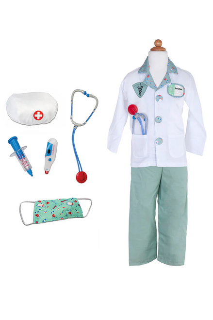 Doctor Coat with Scrub Pant & Accessory Set (8 pcs), Green, SIZE US 5-6