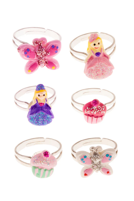 Princess Cupcake Butterfly Rings (24 pcs), 6 styles assorted