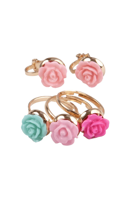 Boutique Rose Ring & Earring Set (3 pcs + 1 pair)