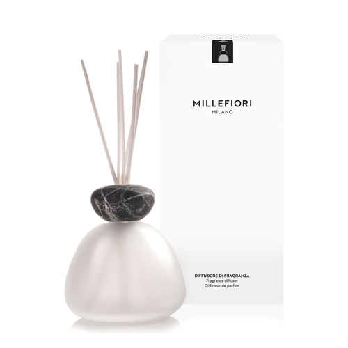 MILLEFIORI AIR DESIGN MARBLE GLASS DIFFUSER FROSTED BLACK LID