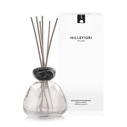 MILLEFIORI AIR DESIGN MARBLE GLASS DIFFUSER CLEAR BLACK LID