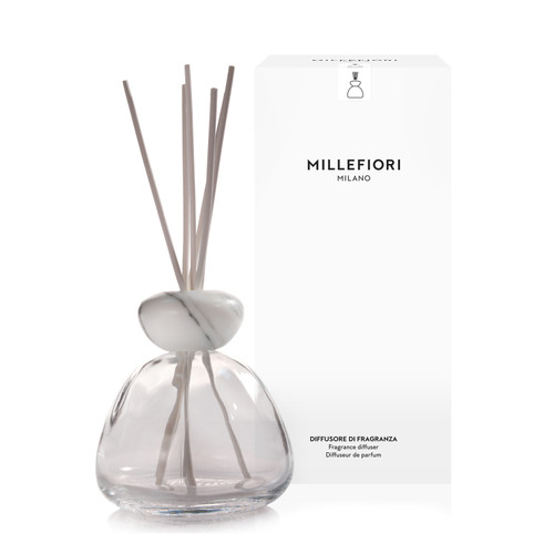 MILLEFIORI AIR DESIGN MARBLE GLASS DIFFUSER CLEAR WHITE LID