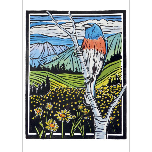 Molly Hashimoto: Lazuli Bunting and Blanket Flower Notecard