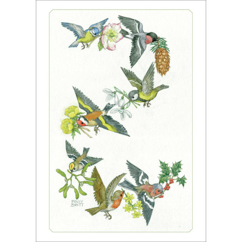 Molly Brett: Birds Delivering Festive Flowers Notecard