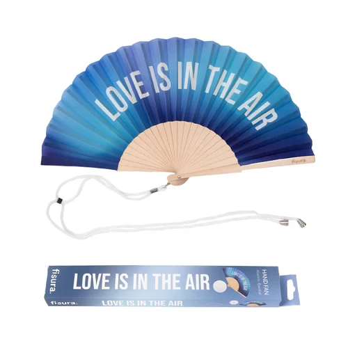 Hand fan "love is in the air" gradient blue