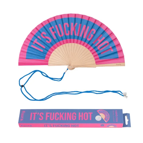 Hand fan 'Its fucking hot" pink and blue