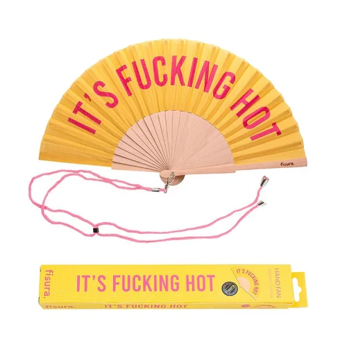 Hand fan "fucking hot" yellow and pink