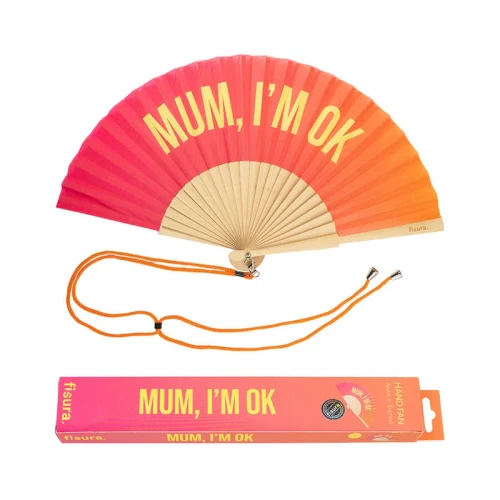 Handfan "Mum, I'm ok" pink and orange gradient
