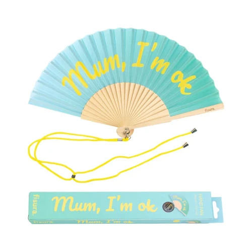 Handfan "Mum, I'm ok" blue and yellow gradient
