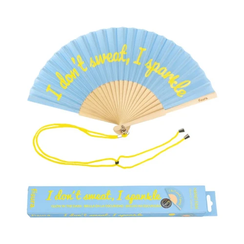Handfan "I dont sweat I sparkle" blue - glows in the dark