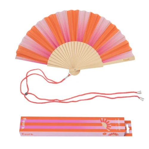 Hand fan pink and orange stripes
