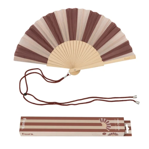 Hand fan brown and beige stripes