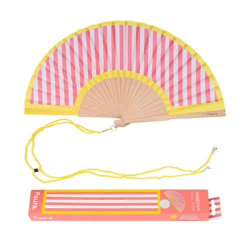 Hand fan yellow and pink stripes
