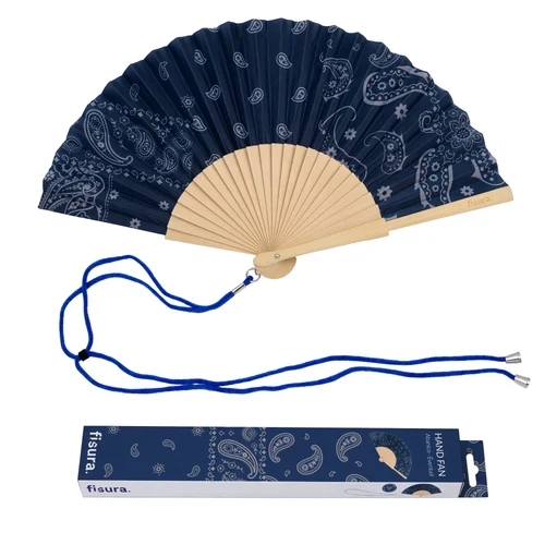 Hand fan paisley blue
