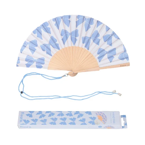 Hand fan blue ribbon
