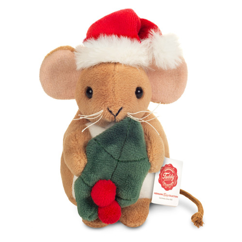 Hermann Teddy  Christmas Mouse with holly leaf 11 cm
