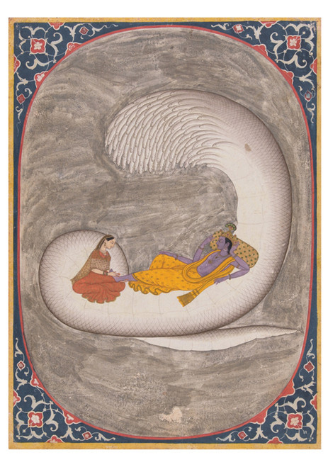 Vishnu and Lakshmi on Sesha, the Cosmic Serpent Notecard - Pack of 6