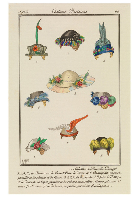 Fashion Plate Depicting 9 Hats Notecard - Pack of 6