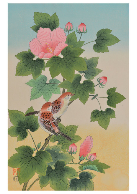 Sparrows and Cotton Rose Notecard - Pack of 6